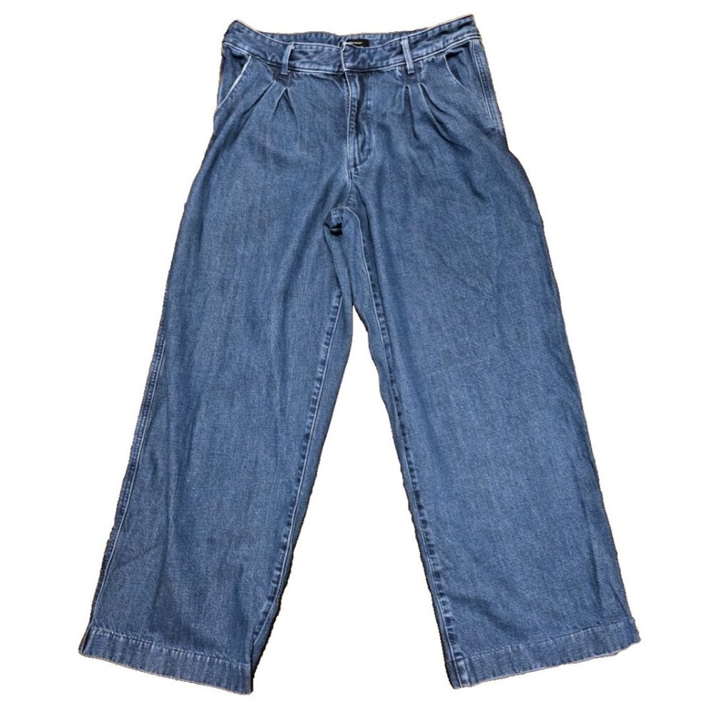 Banana Republic Jeans Womens 14 Blue High Rise Wide Leg Pleated Denim Trousers